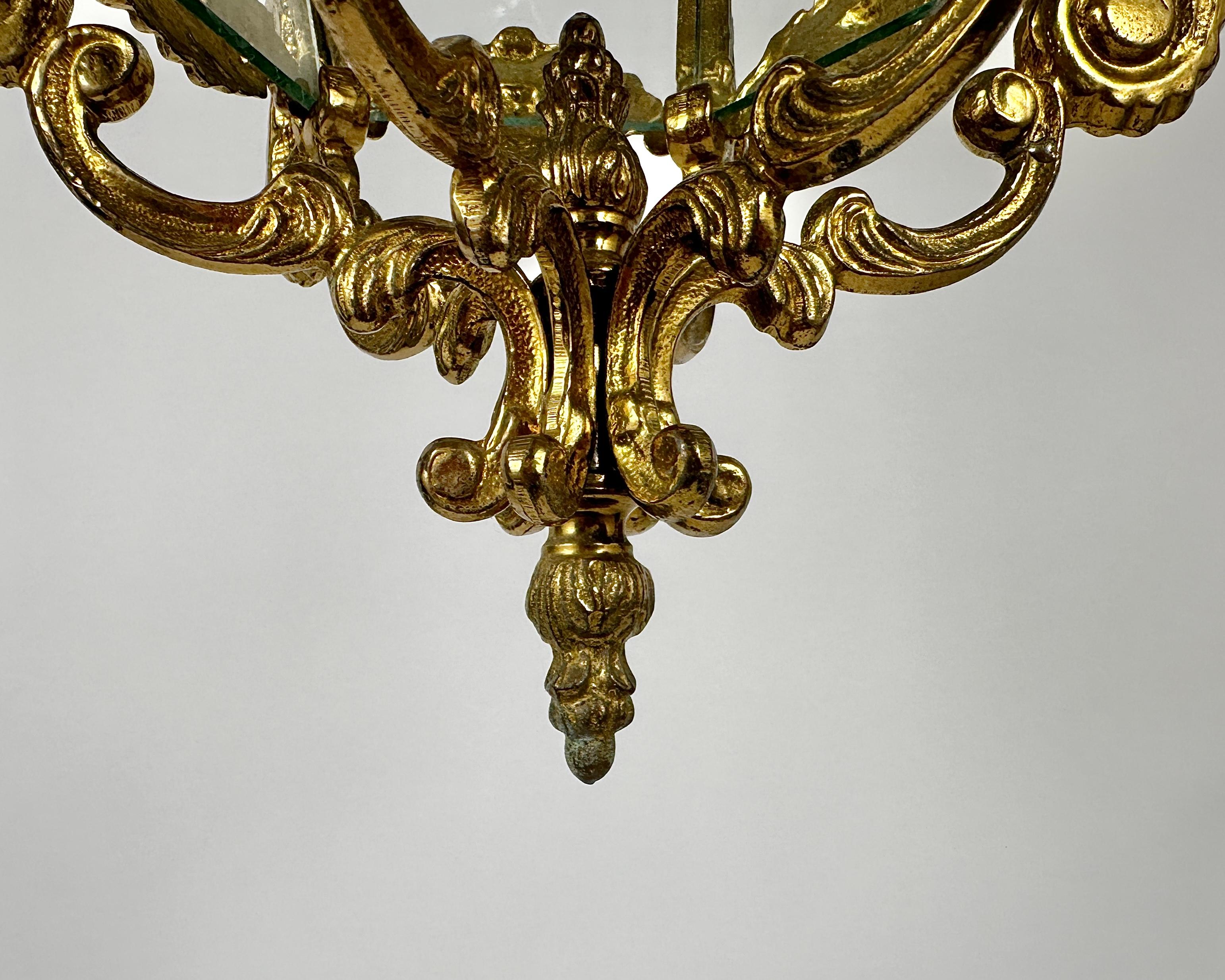 Ceiling Lantern Antique in Bronze With Etched Glass For Sale 2