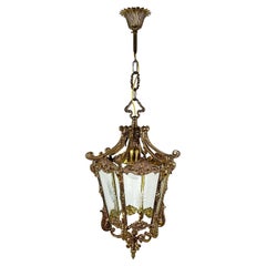 Ceiling Lantern Antique in Bronze With Etched Glass