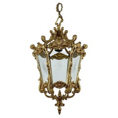 Ceiling Lantern Antique in Bronze With Etched Glass
