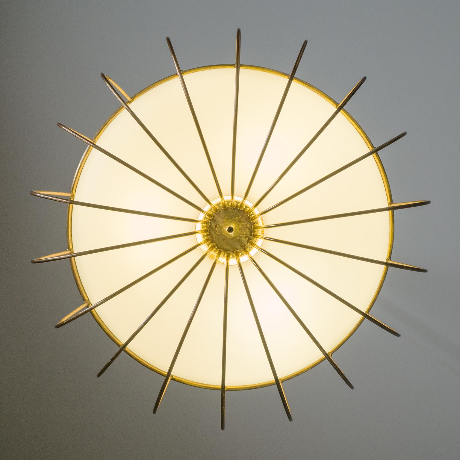Ceiling Light, 1940s, Brass and Satin Glass 4