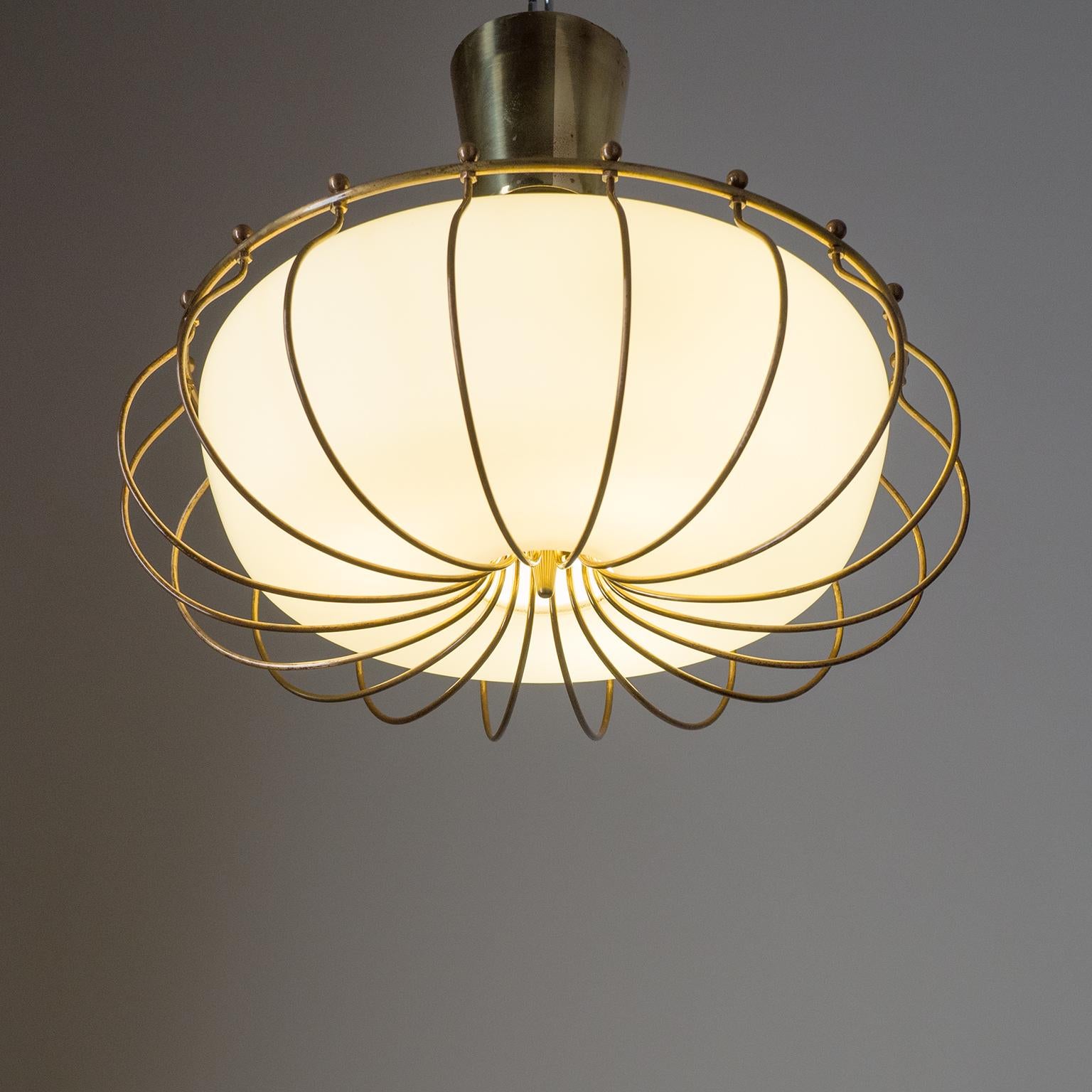 Ceiling Light, 1940s, Brass and Satin Glass 5