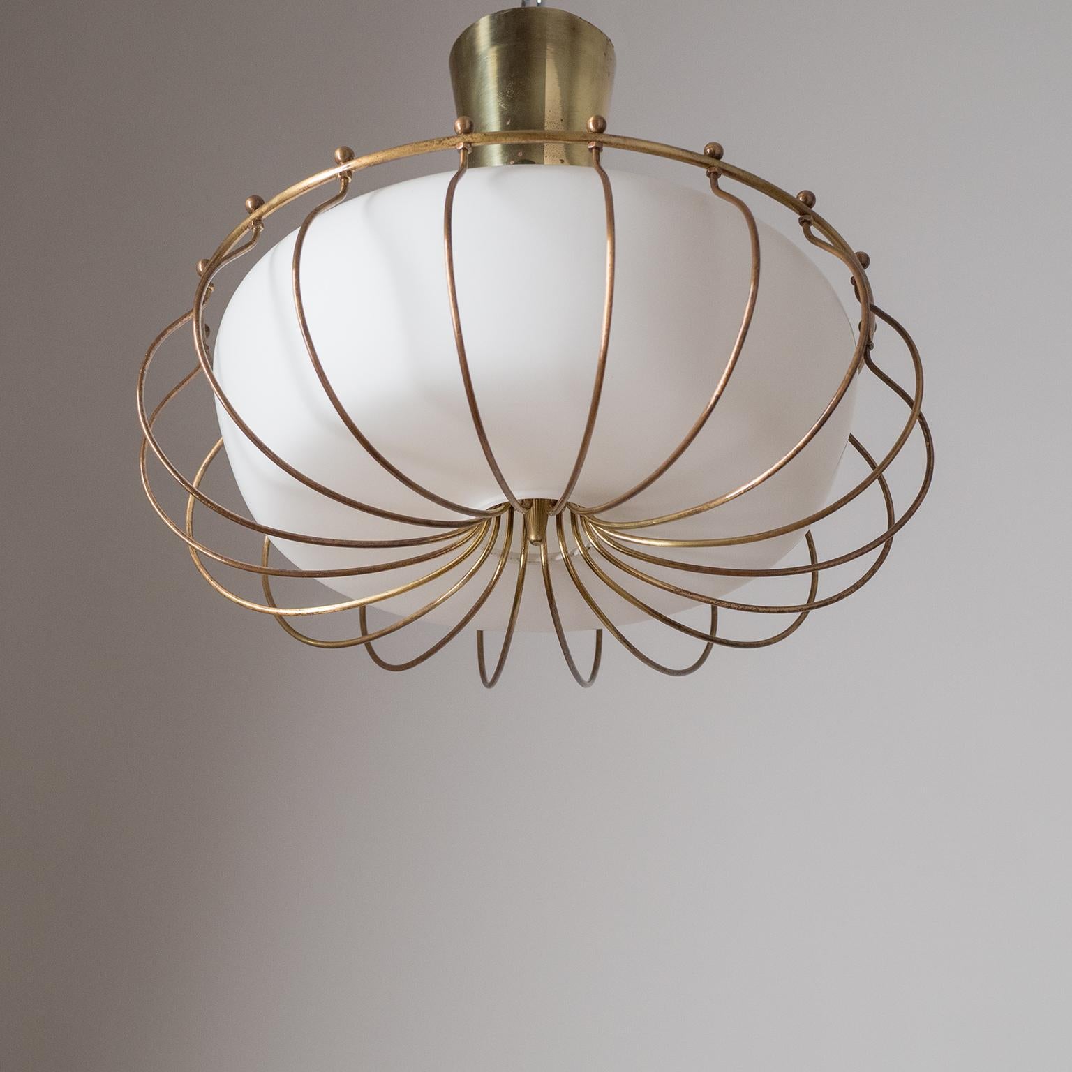 Ceiling Light, 1940s, Brass and Satin Glass 6