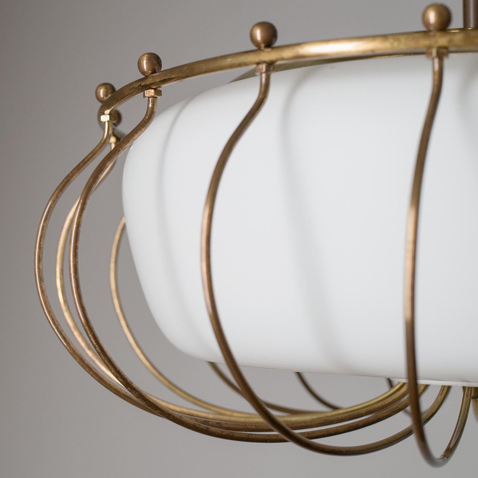 Ceiling Light, 1940s, Brass and Satin Glass In Good Condition In Vienna, AT