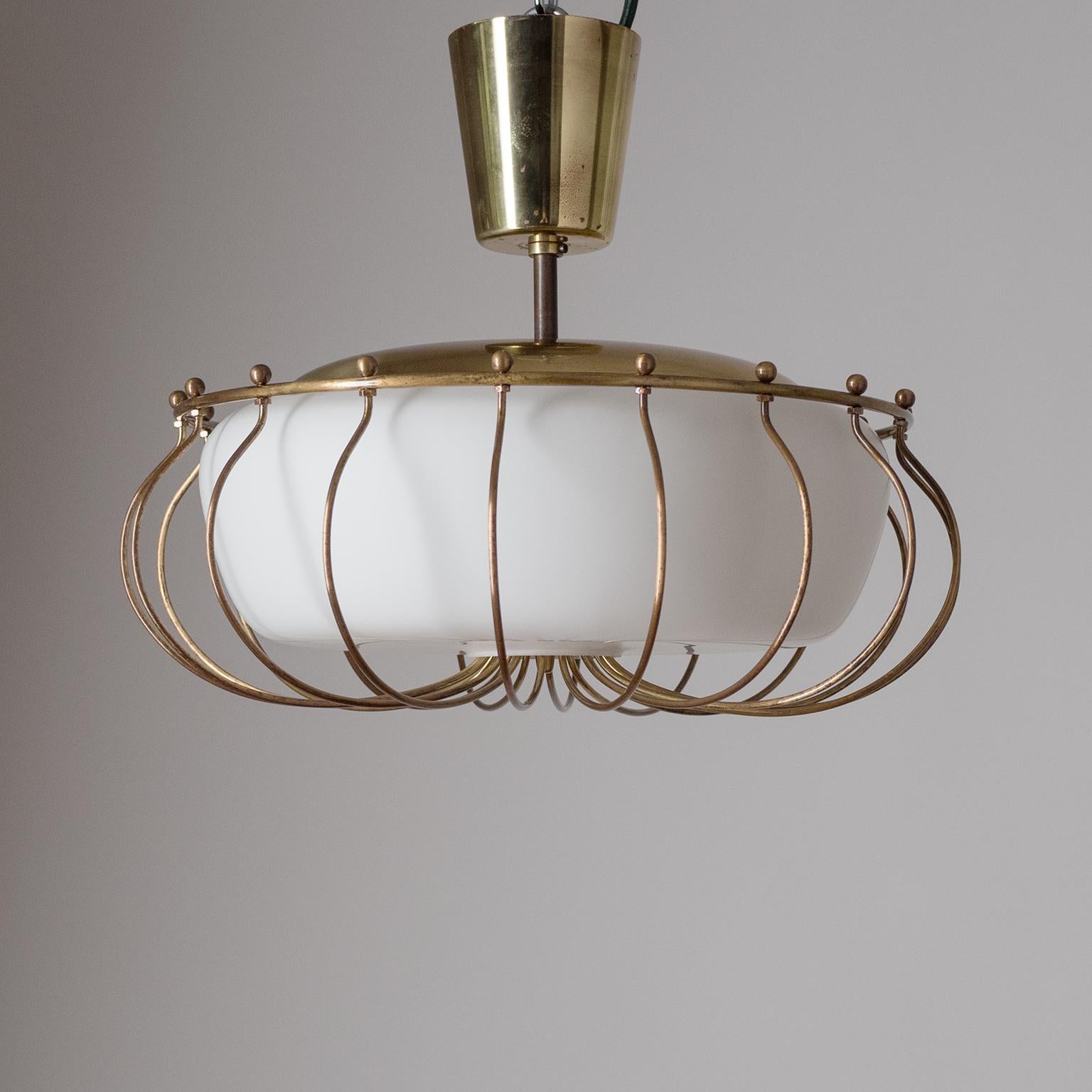 Mid-20th Century Ceiling Light, 1940s, Brass and Satin Glass