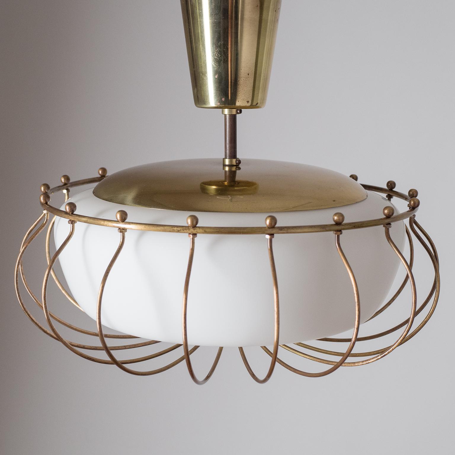 Ceiling Light, 1940s, Brass and Satin Glass 1