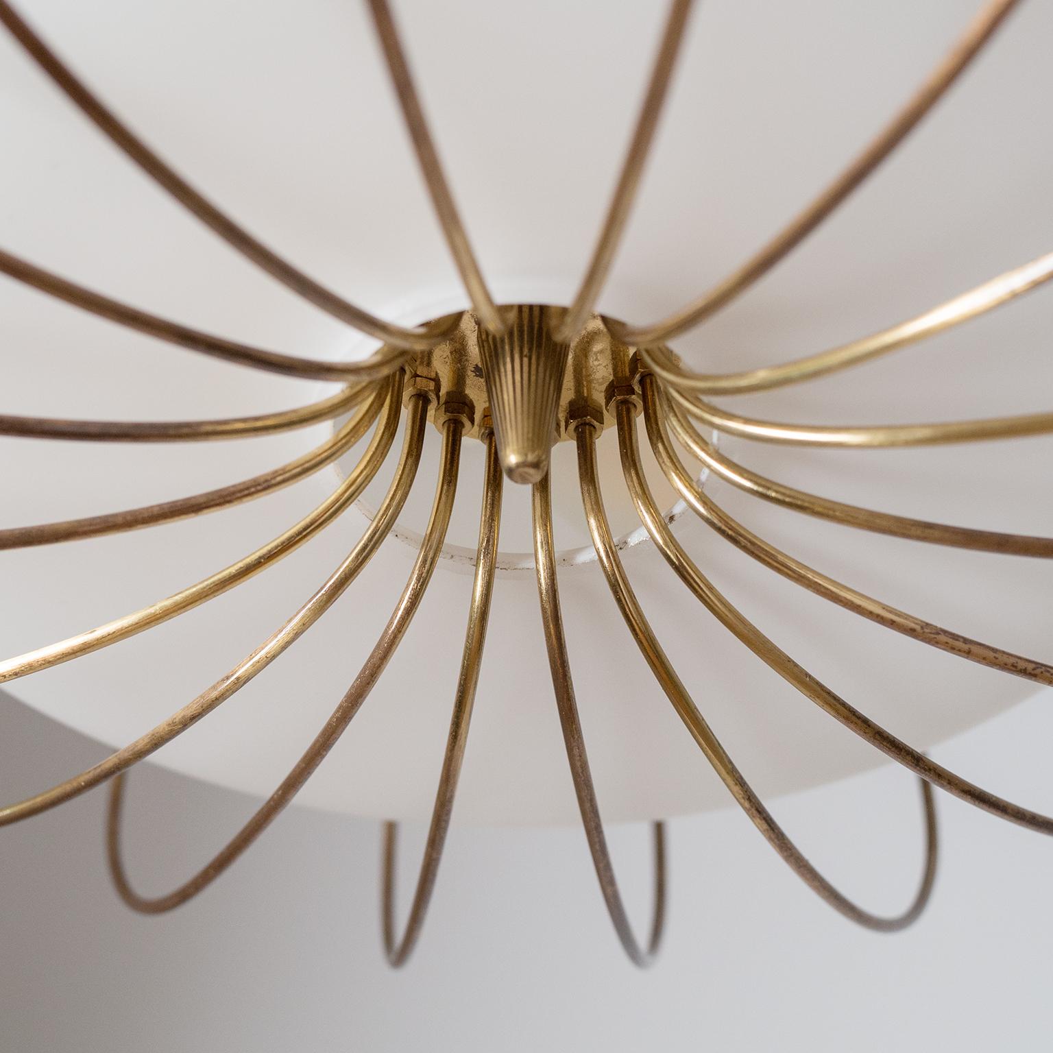 Ceiling Light, 1940s, Brass and Satin Glass 3