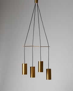 Brass Ceiling Light, Anonymous, Sweden, 1950s, Four Suspended Pendants, Nordic