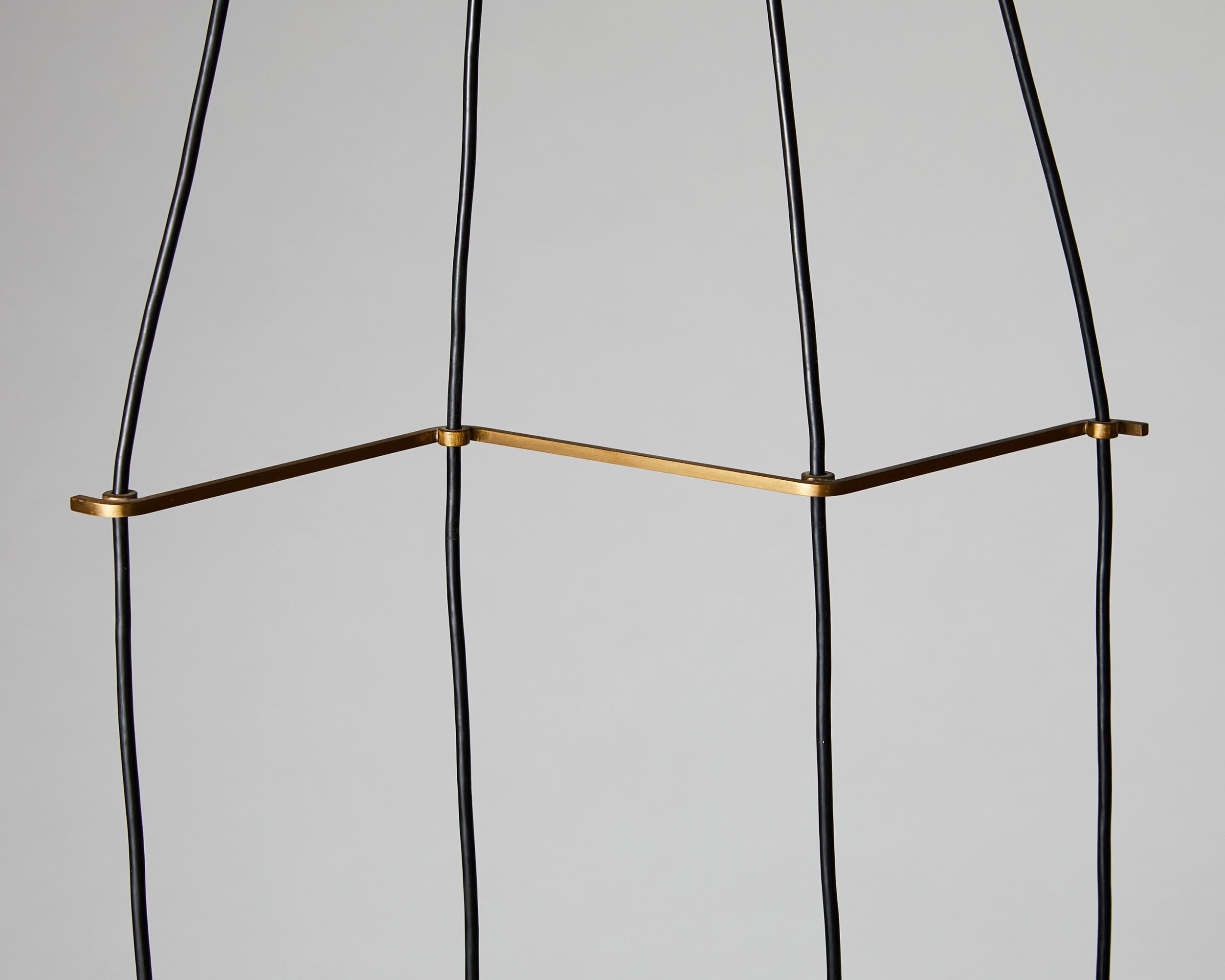 Scandinavian Modern Brass Ceiling Light, Anonymous, Sweden, 1950s, Four Suspended Pendants, Nordic For Sale