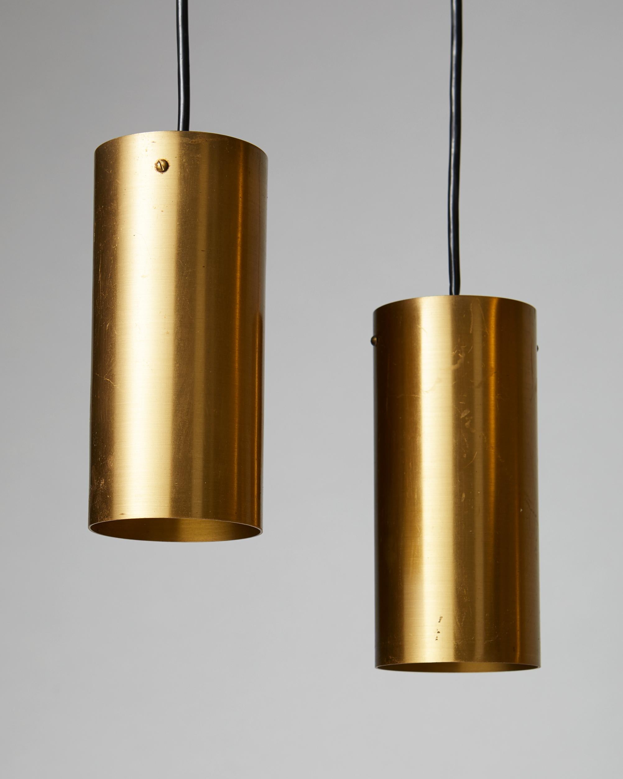 Mid-20th Century Brass Ceiling Light, Anonymous, Sweden, 1950s, Four Suspended Pendants, Nordic For Sale