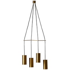 Retro Brass Ceiling Light, Anonymous, Sweden, 1950s, Four Suspended Pendants, Nordic