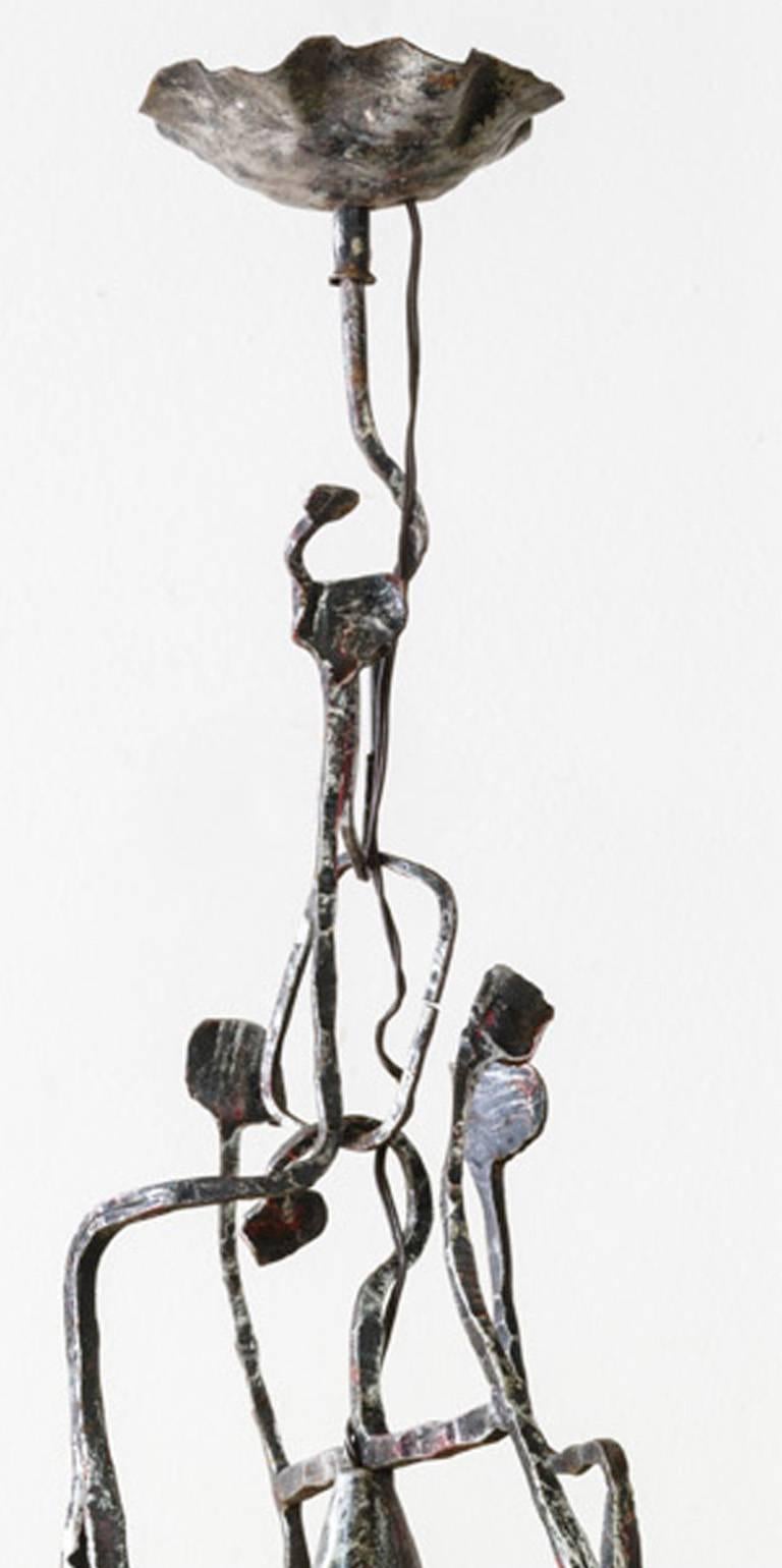 Modern Ceiling Light by Salvino Marsura, Hand-Forged Wrought Iron, Late 20th Century For Sale