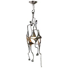 Ceiling Light by Salvino Marsura, Hand-Forged Wrought Iron, Late 20th Century