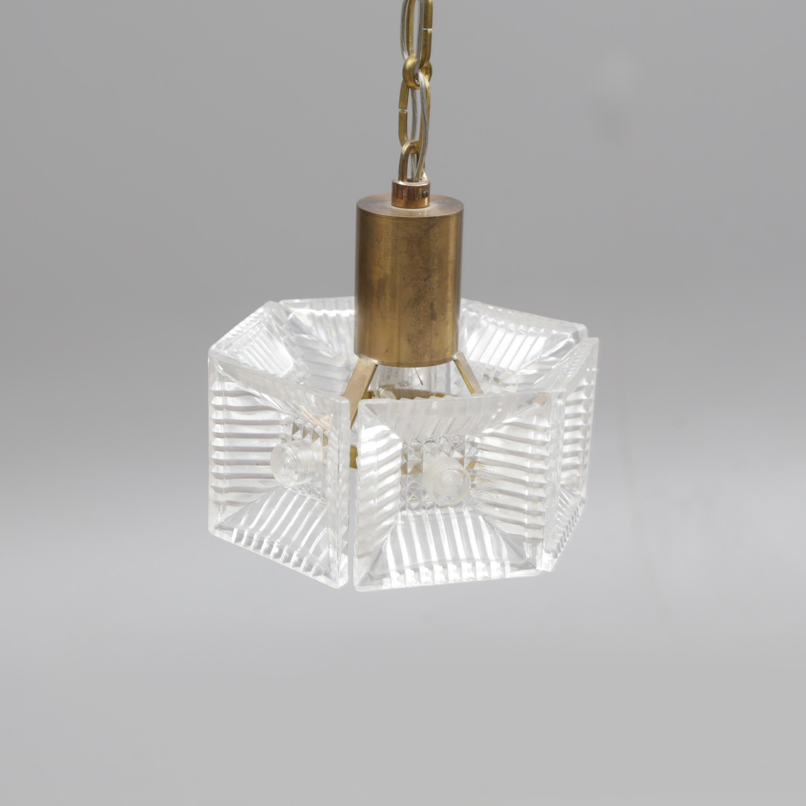 Mid-Century Modern Ceiling Light Carl Fagerlund for Orrefors Brass and cast glass Sweden 1960 For Sale