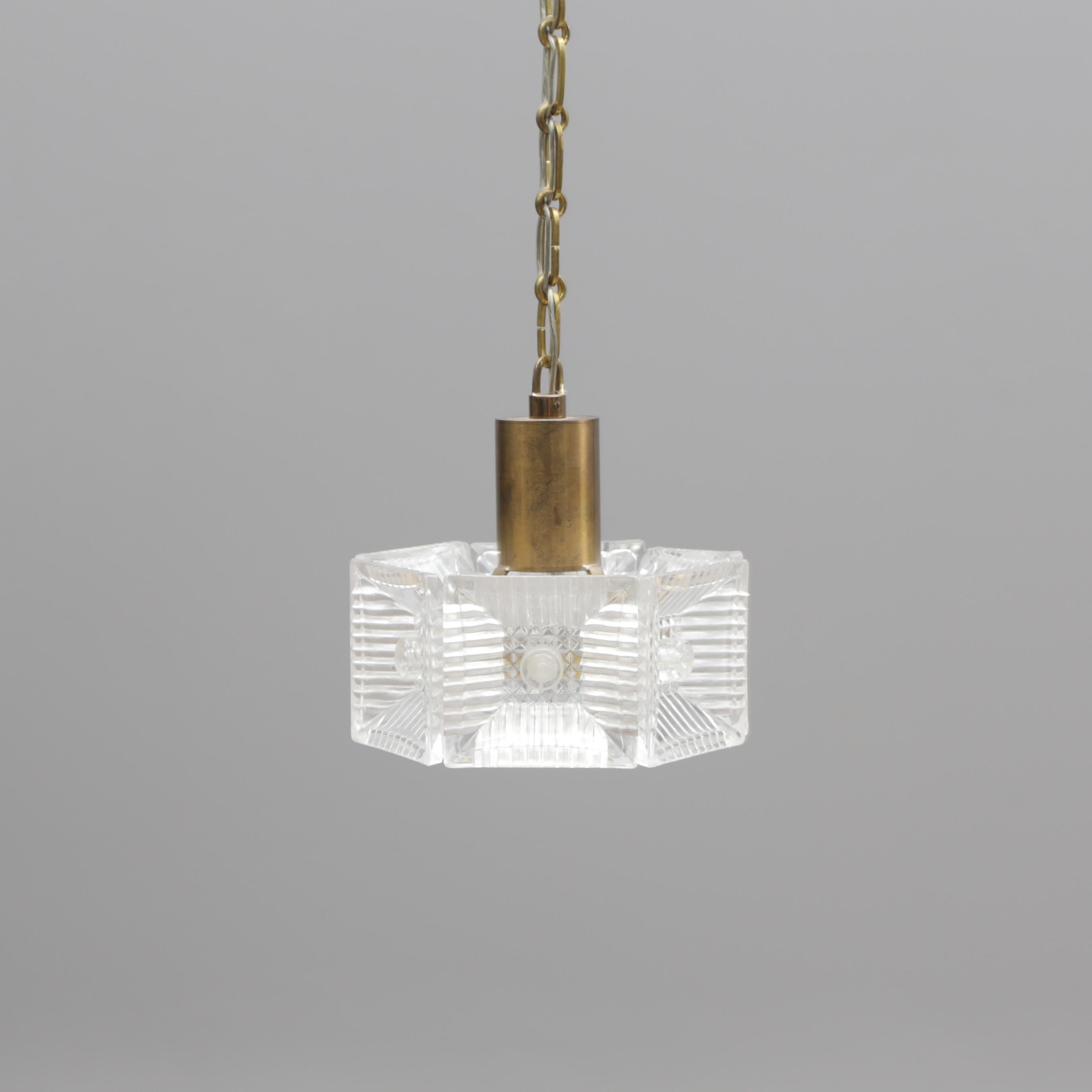 Ceiling Light Carl Fagerlund for Orrefors Brass and cast glass Sweden 1960 In Good Condition For Sale In Paris, FR