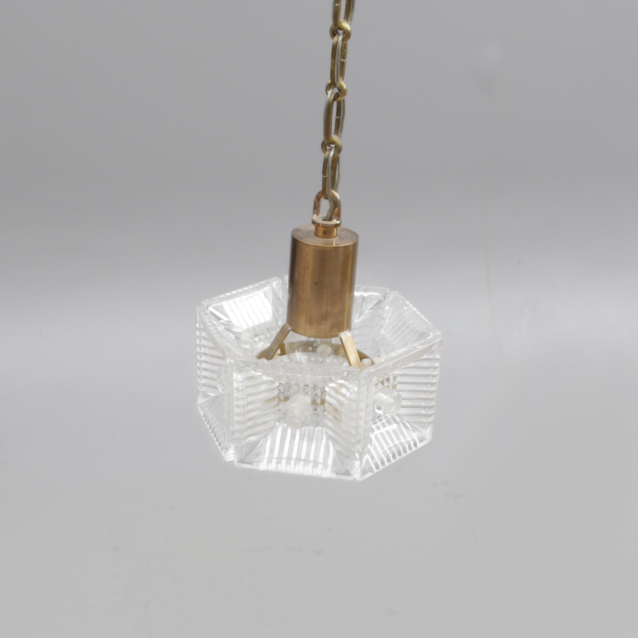 20th Century Ceiling Light Carl Fagerlund for Orrefors Brass and cast glass Sweden 1960 For Sale