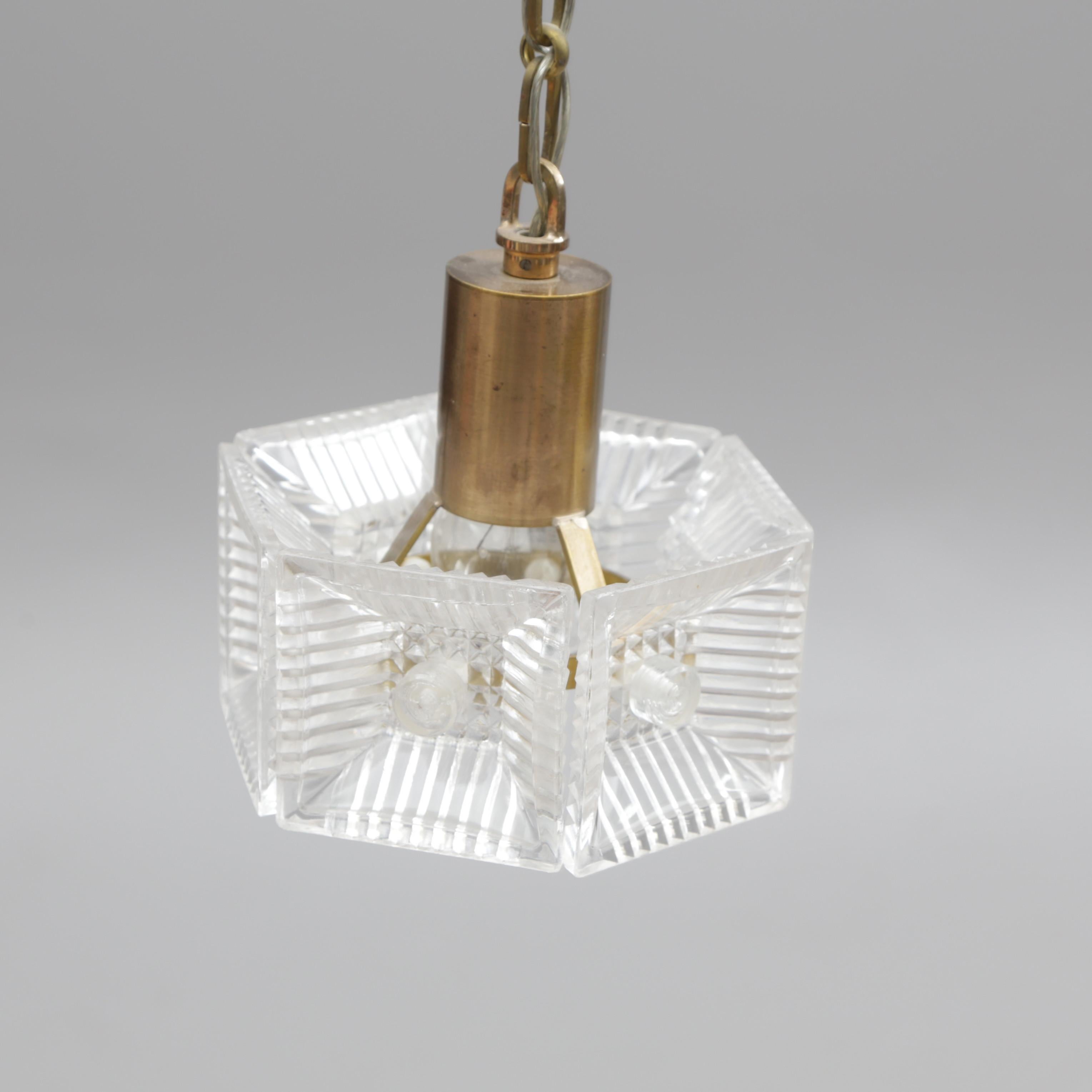 Ceiling Light Carl Fagerlund for Orrefors Brass and cast glass Sweden 1960 For Sale 1