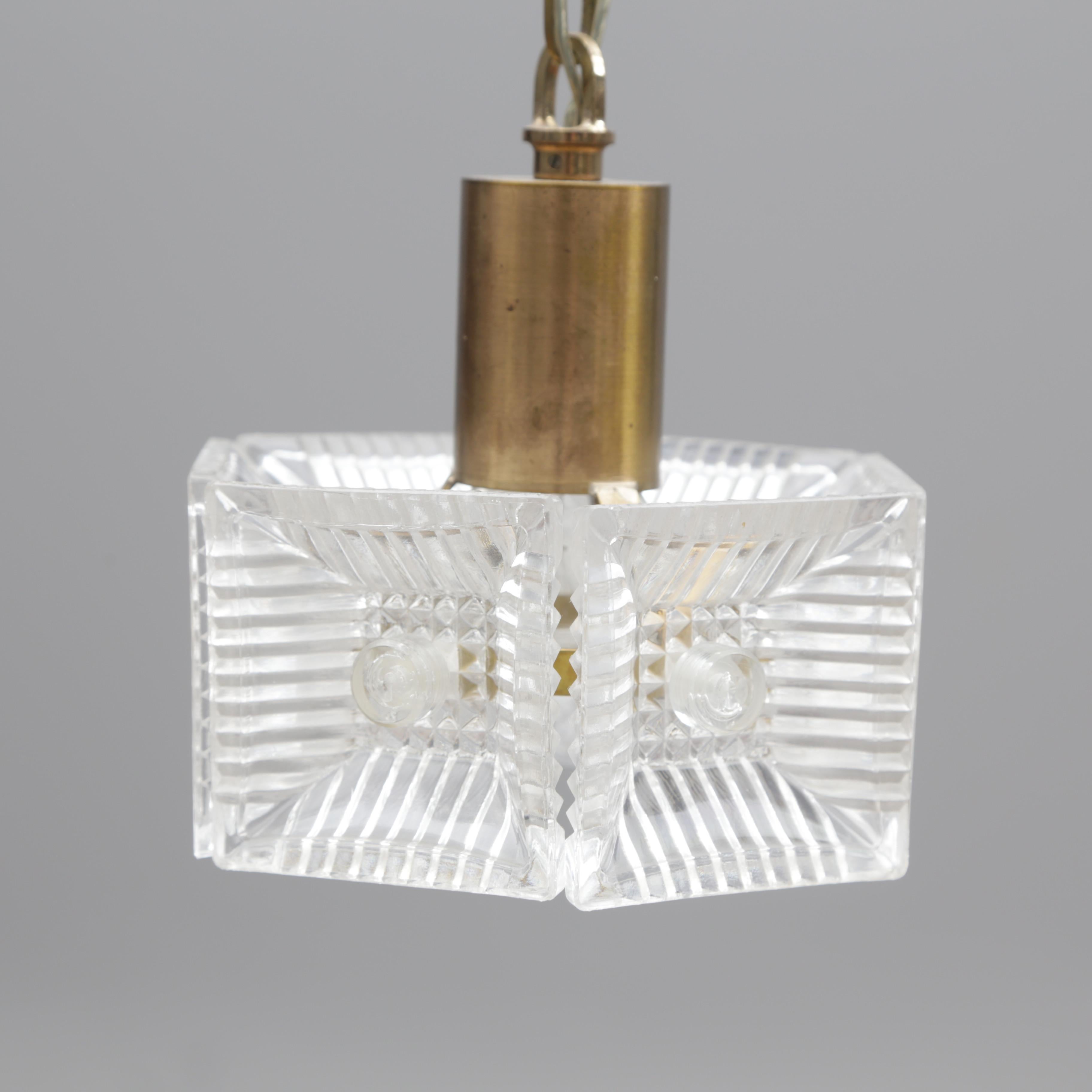 Ceiling Light Carl Fagerlund for Orrefors Brass and cast glass Sweden 1960 For Sale 2