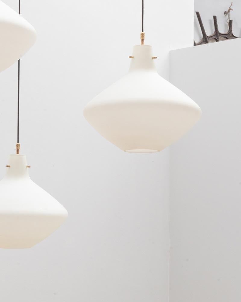 Brass ceiling light cascade 3 opalines, 1950’s Italy For Sale