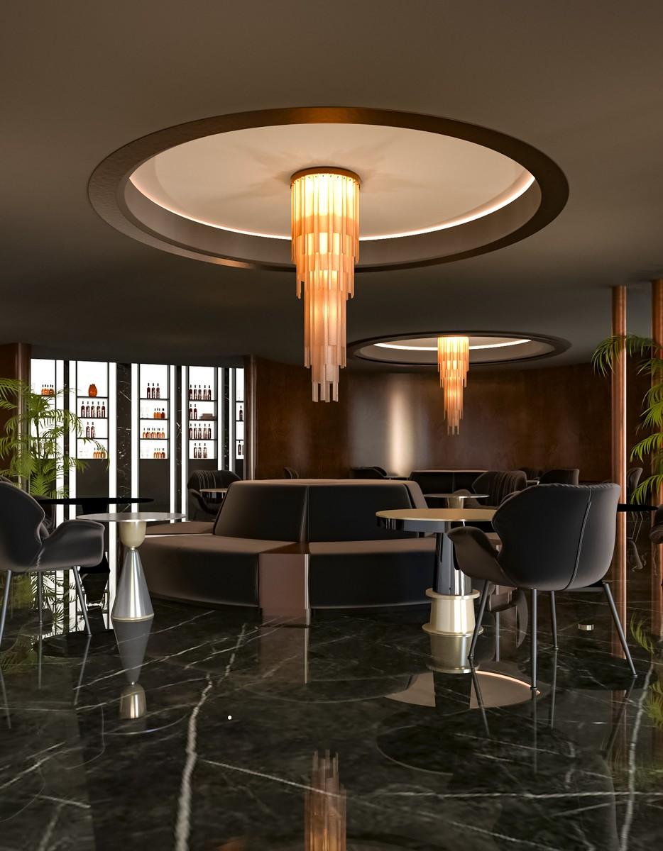 Blown Glass Ceiling Light, Clear Glass Listels, Chrome Fixture Charleston  by Multiforme For Sale