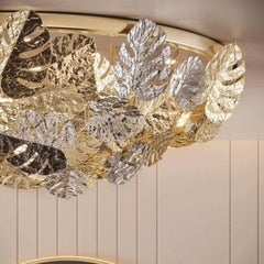 Ceiling light Featuring Gold-Plated Brass Combined with Hand-Applied leaves