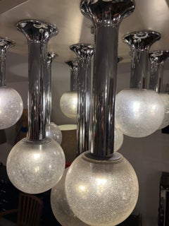 Goffredo Reggiani Style Ceiling Light, Metal & Glass, Vintage 1970s