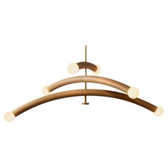 Contemporary Bleached White Oak and Brass LED Chandelier - Chandelier HILL