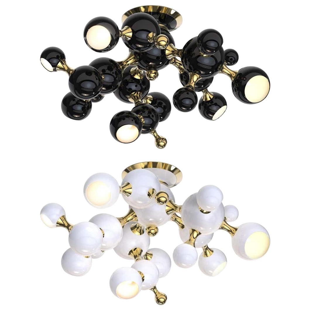 Ceiling Light in Black with Brass Detail For Sale