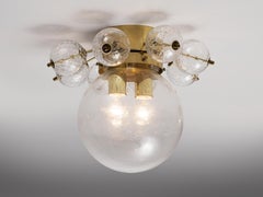 Ceiling Light in Brass and Structured Clear Glass