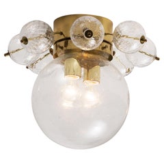 Retro Ceiling Light in Brass and Structured Clear Glass 