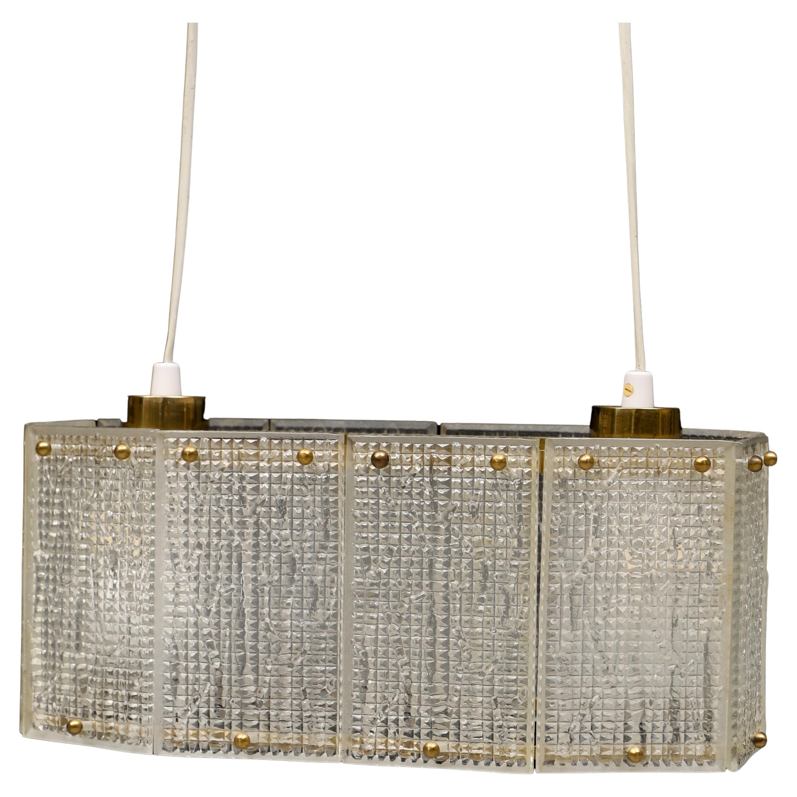 Plafoniera in vetro stampato e ottone di Orrefors Svezia 1960