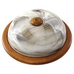 Retro Ceiling Light of Marbled Glass and Wooden Accents by Kramer Leuchten