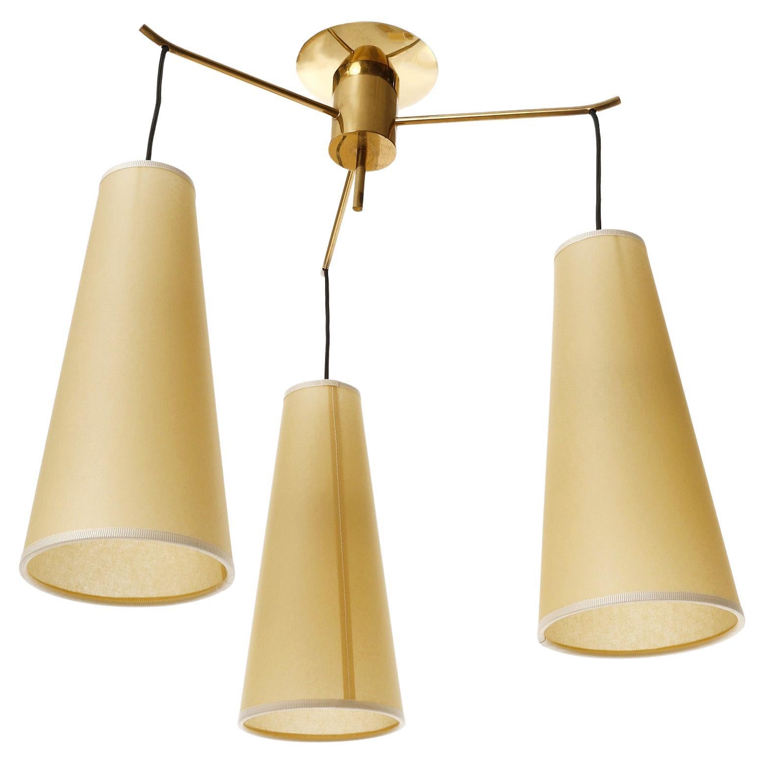 Austrian Ceiling Light 'POLKA' by J.T. Kalmar, Brass Parchment Shades, 1960s