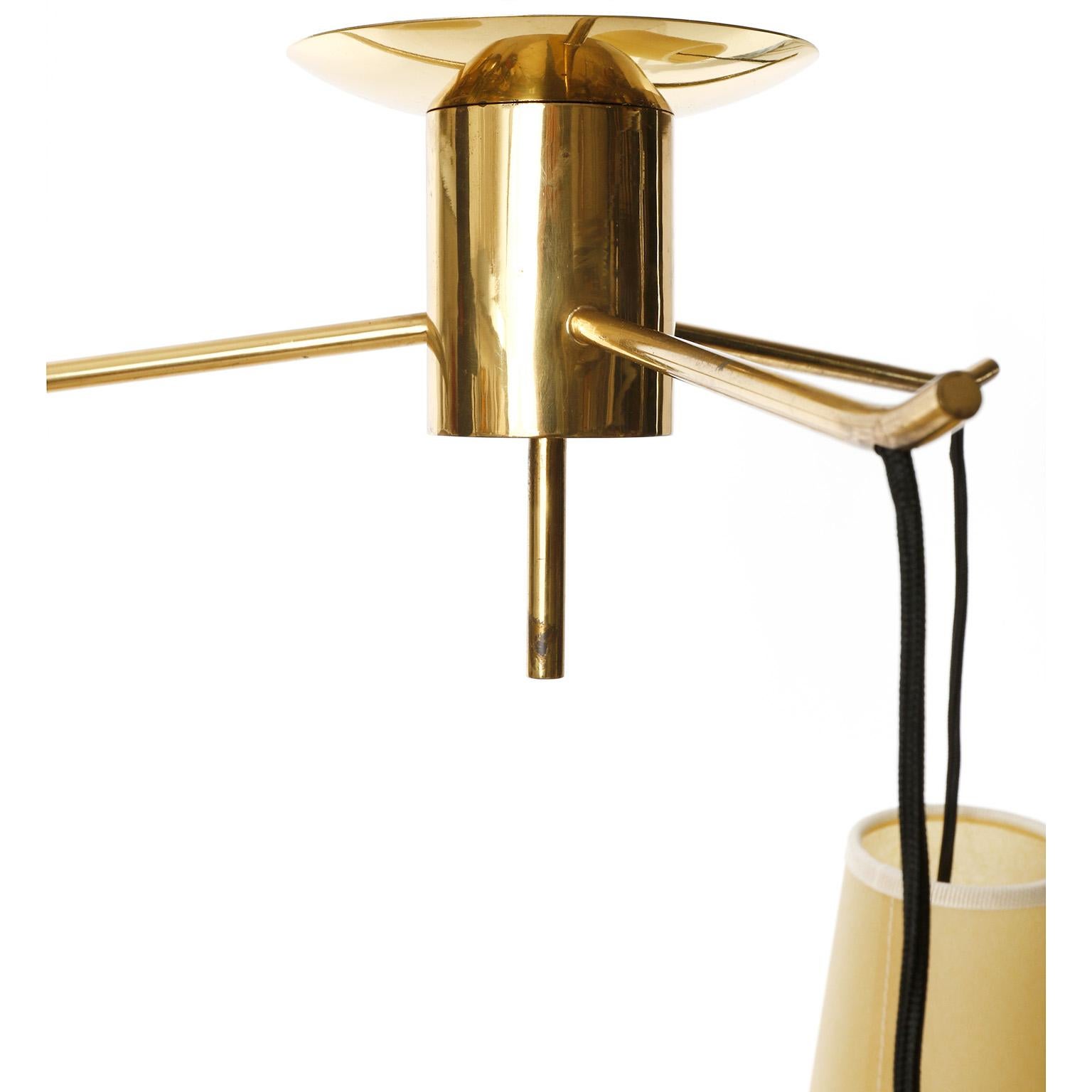 Polished Ceiling Light 'POLKA' by J.T. Kalmar, Brass Parchment Shades, 1960s