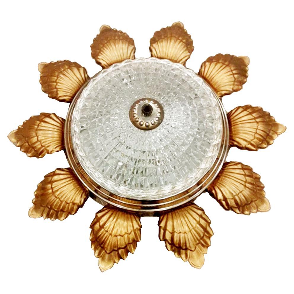 Ceiling Light Shape of the Sun, with Glass and Brass Sheets, 20th Century For Sale