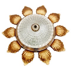 Ceiling Light Shape of the Sun, with Glass and Brass Sheets, 20th Century