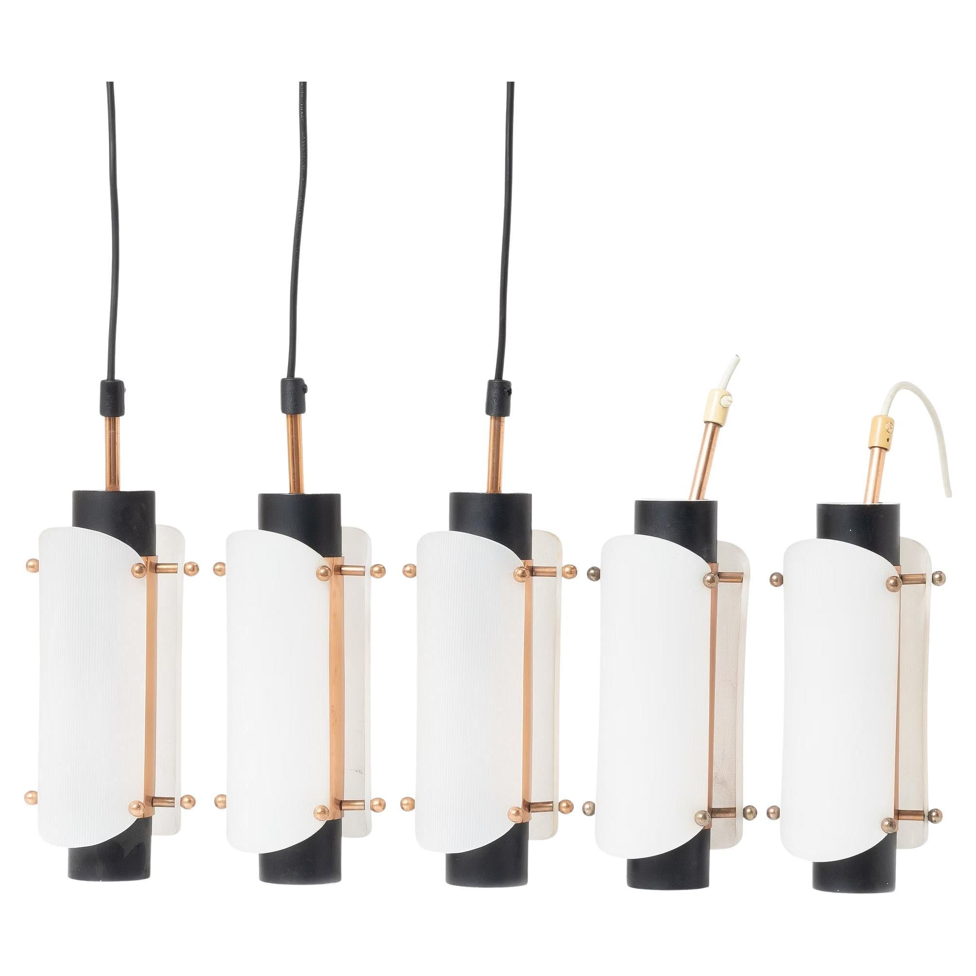 Plafoniera in acciaio rame plexiglass Danimarca 1960