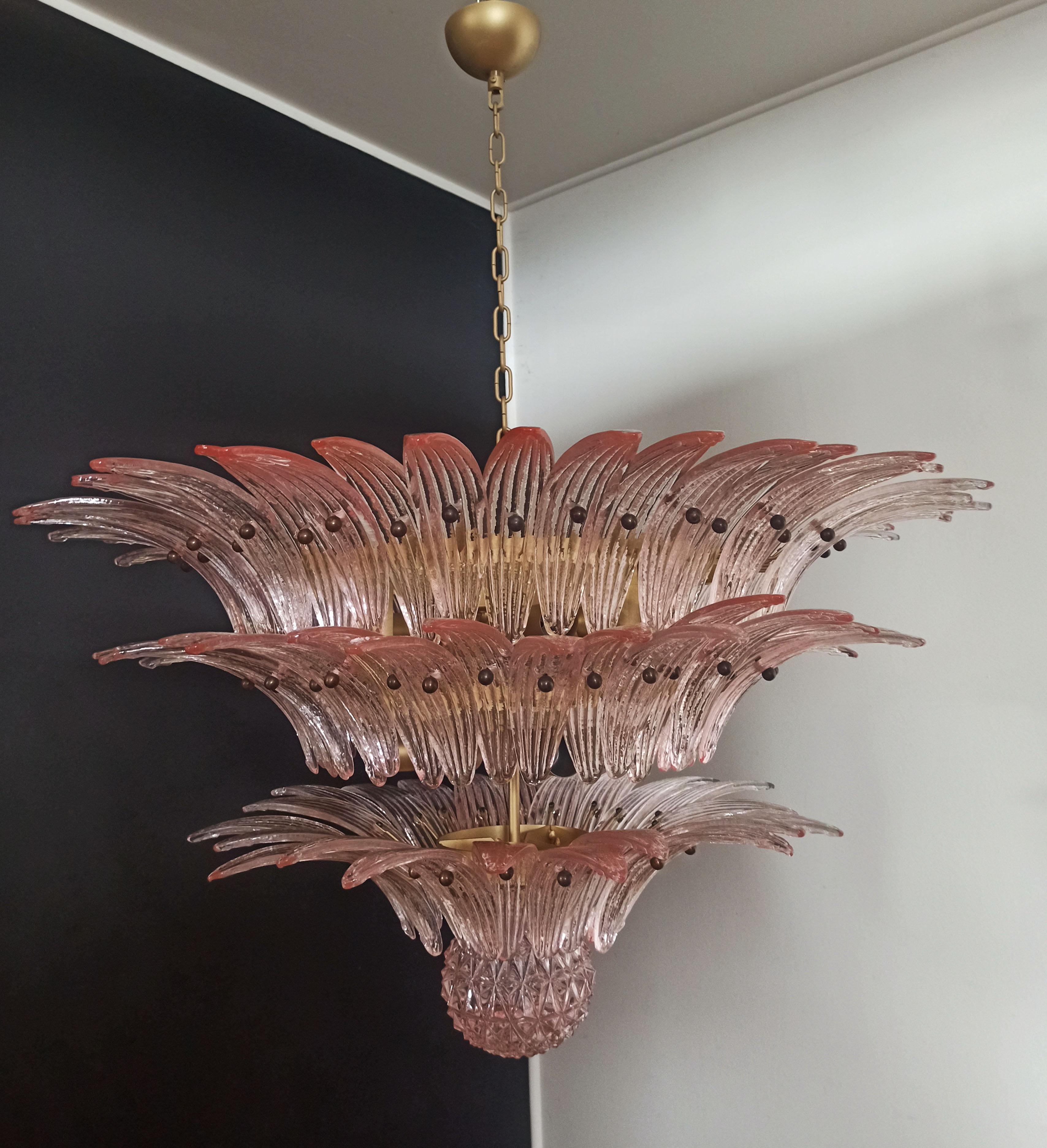 Late 20th Century Ceiling Light, Three Levels, 104 Pink Glasses