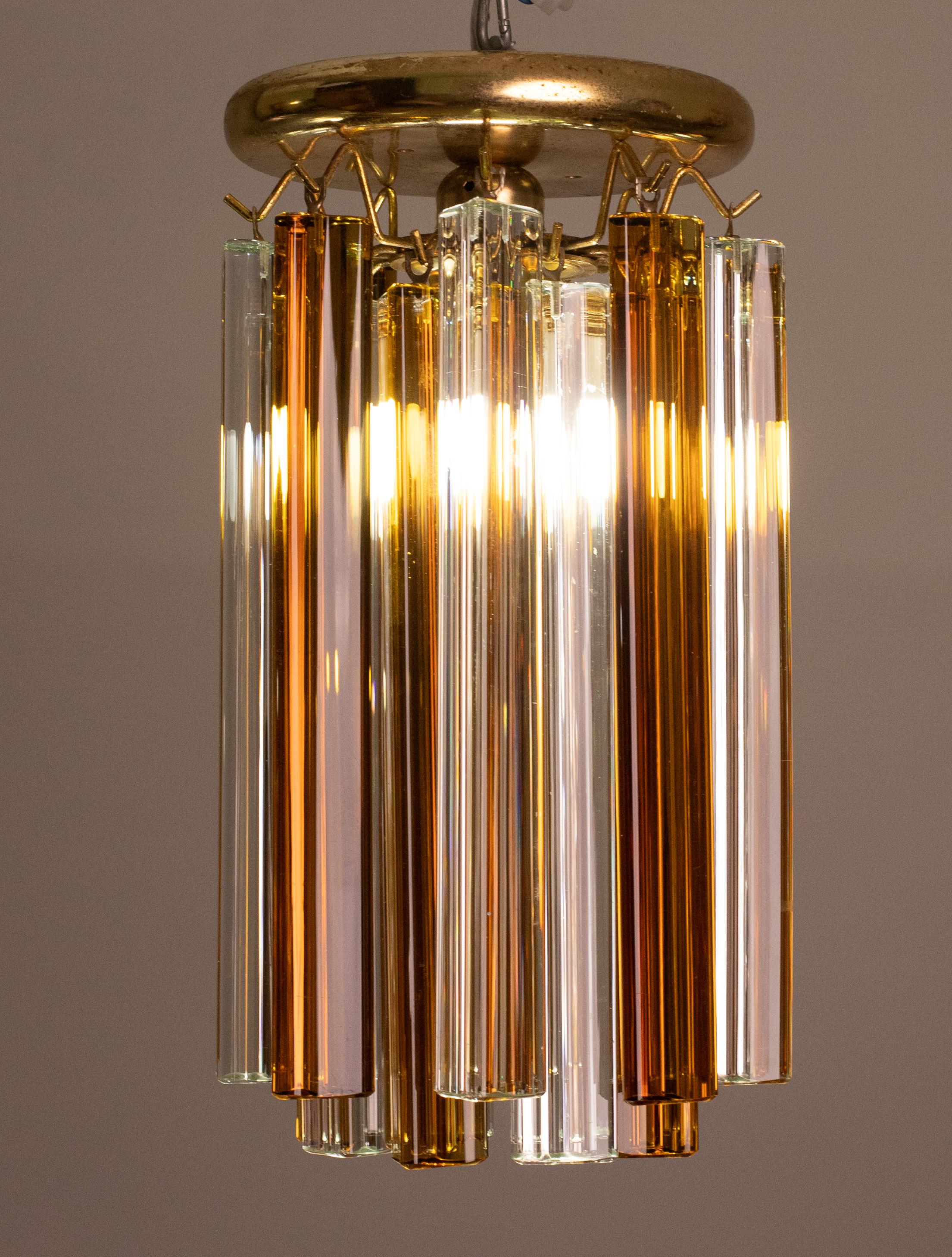 Ceiling Light Triedri amber and trsparent by Venini, 1960 For Sale 5
