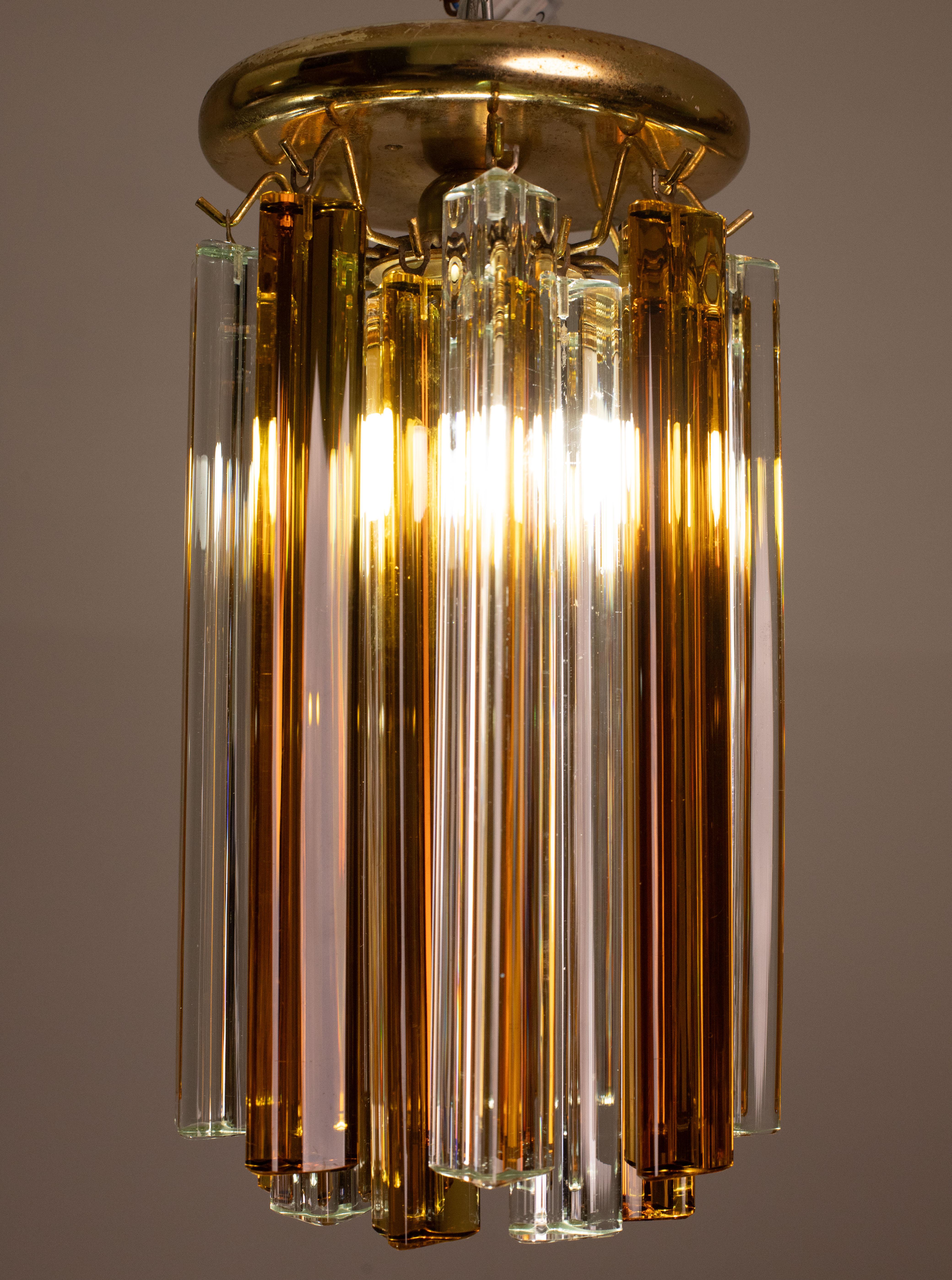 Ceiling Light Triedri amber and trsparent by Venini, 1960 For Sale 6