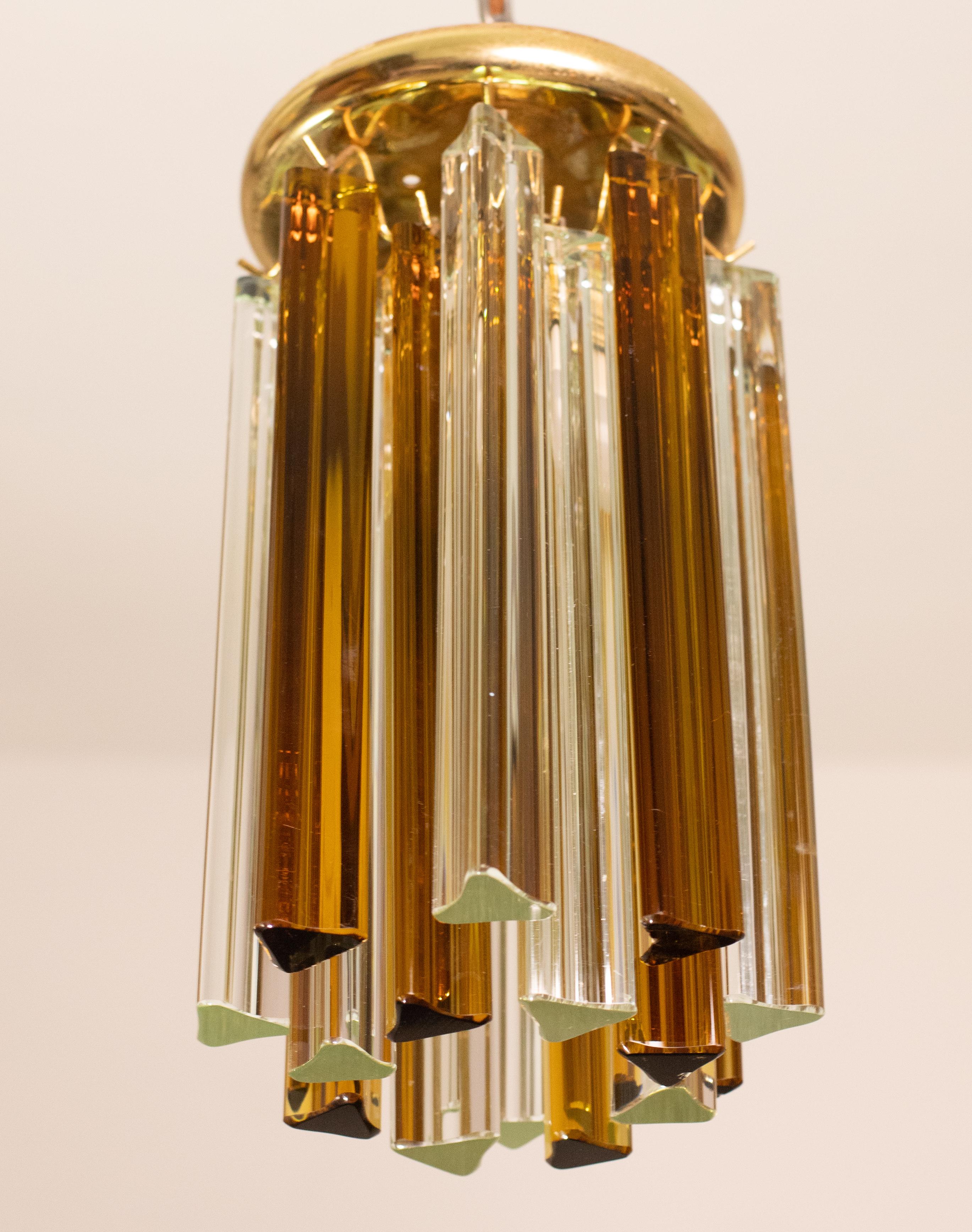 Mid-20th Century Ceiling Light Triedri amber and trsparent by Venini, 1960 For Sale