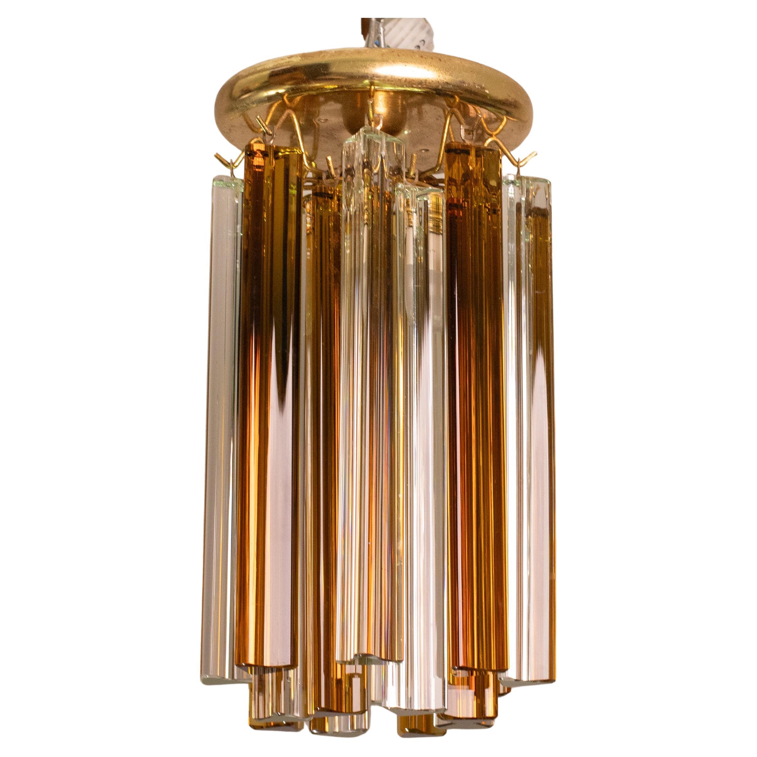 Ceiling Light Triedri amber and trsparent by Venini, 1960 For Sale