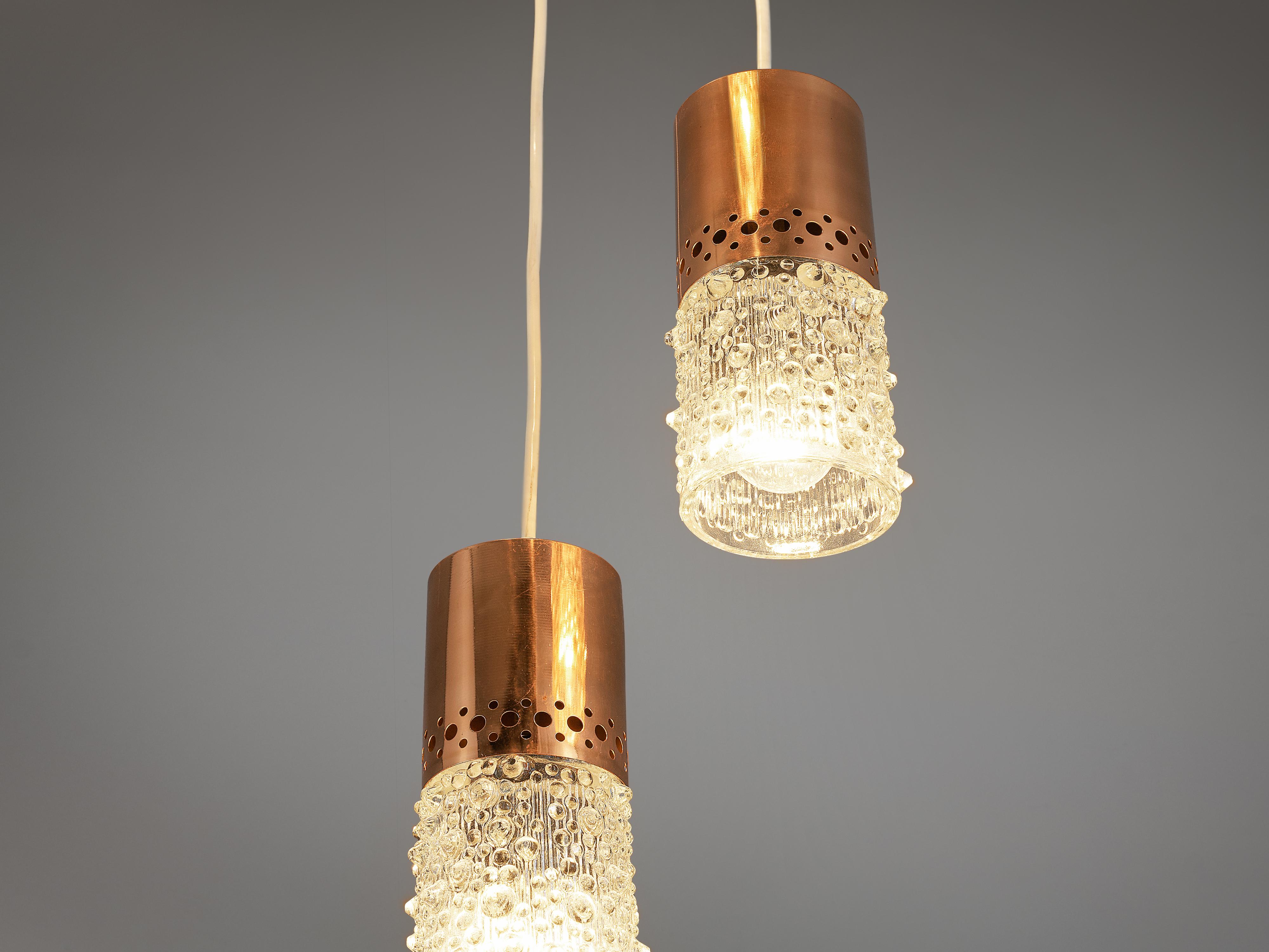 Ceiling Light with Five Pendants in Copper and Glass In Good Condition For Sale In Waalwijk, NL