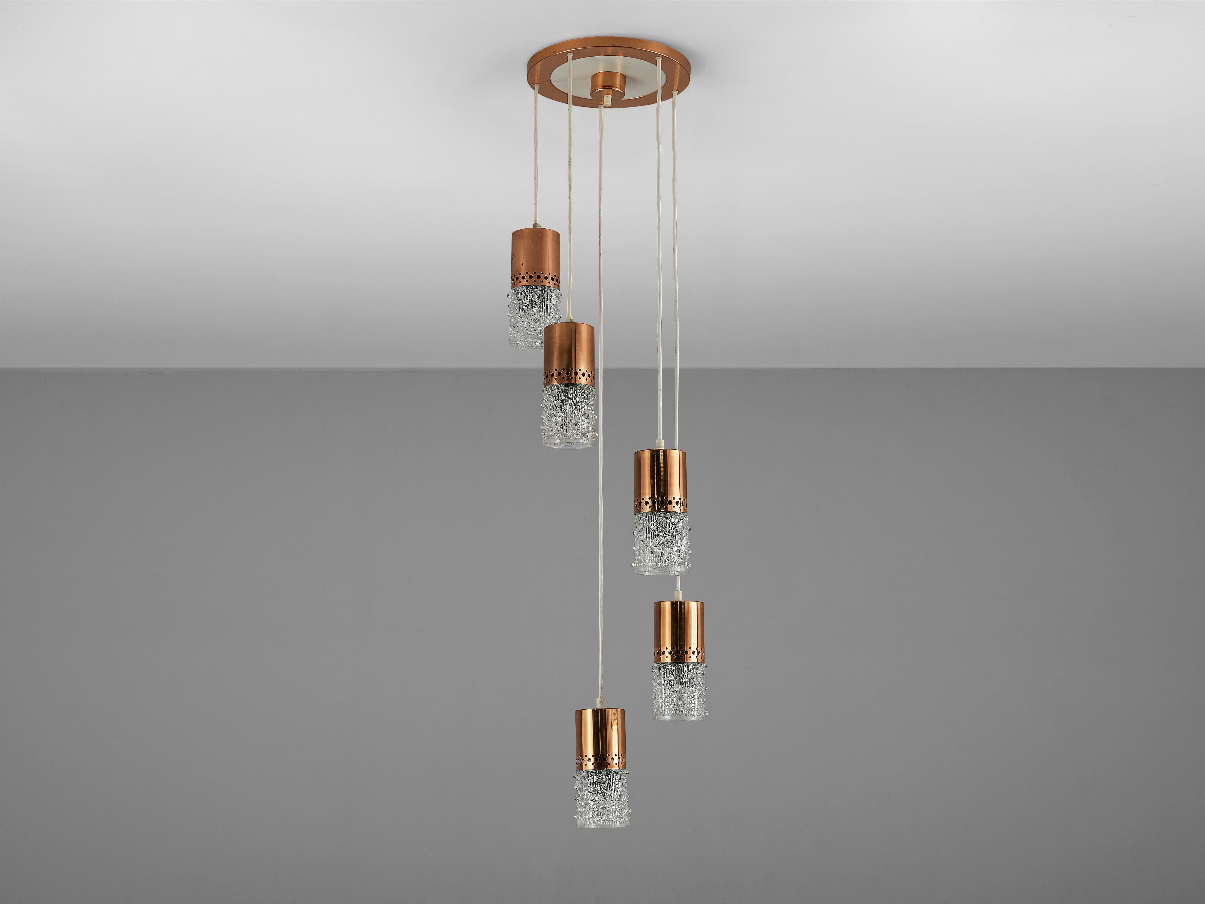 Ceiling Light with Five Pendants in Copper and Glass For Sale 1