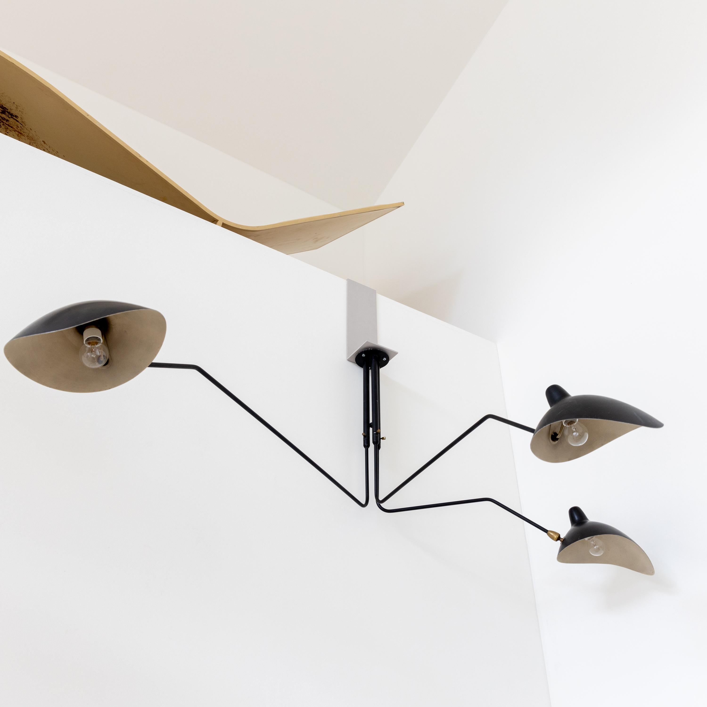 Mid-20th Century Ceiling Light with Three Pivoting Arms by Serge Mouille For Sale