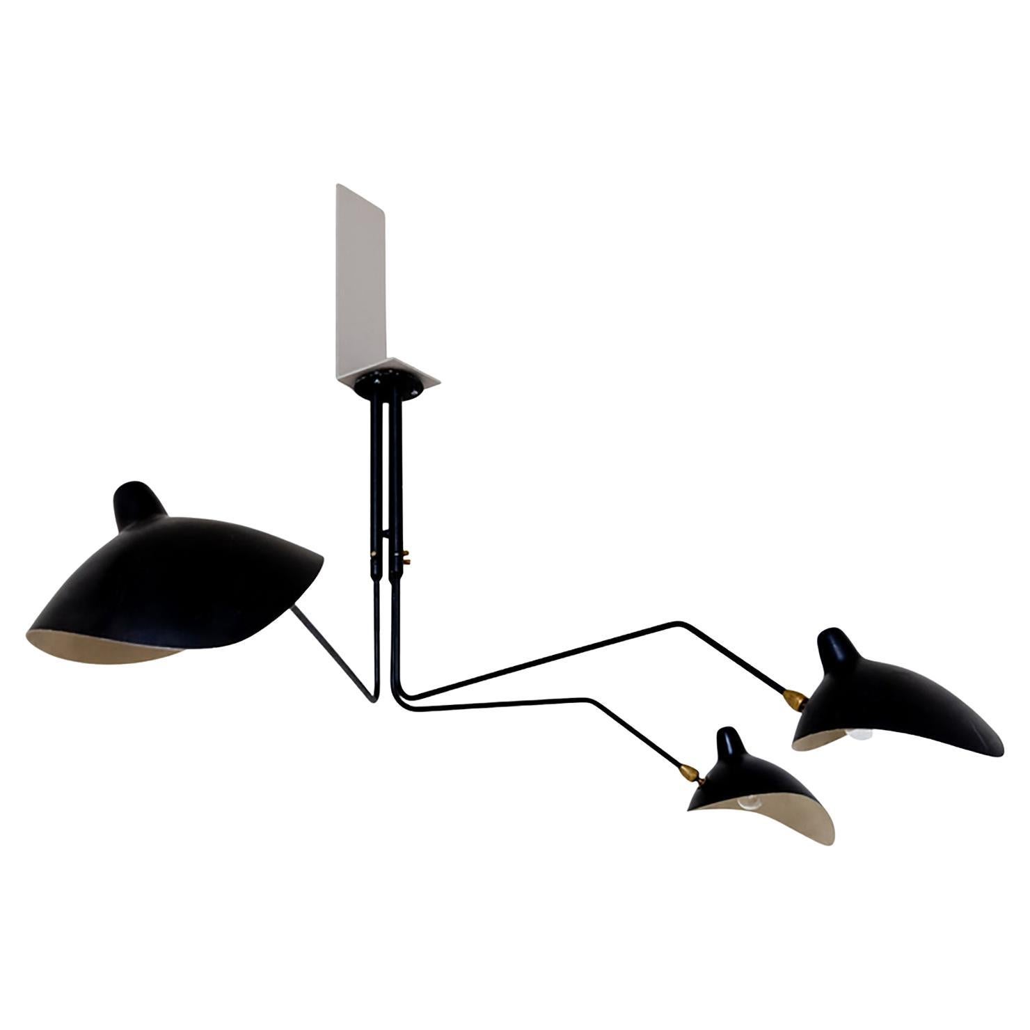 Ceiling Light with Three Pivoting Arms by Serge Mouille For Sale