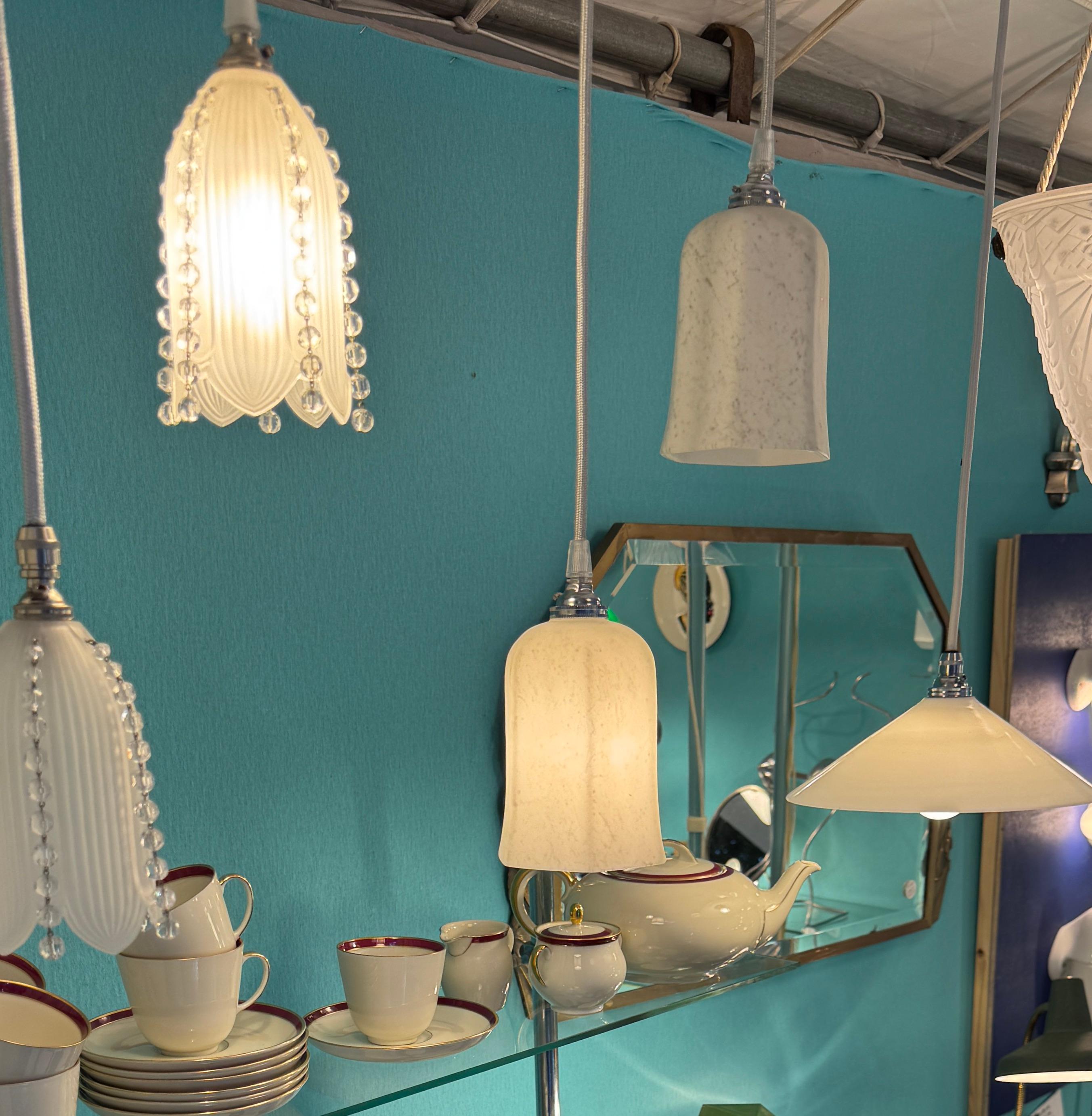 Early 20th Century Ceiling Lights Circa 1920, White Glass With Veins Like Marble, Series Available For Sale