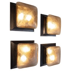 Plafones de cristal grabado y metal Seguso, set de 4