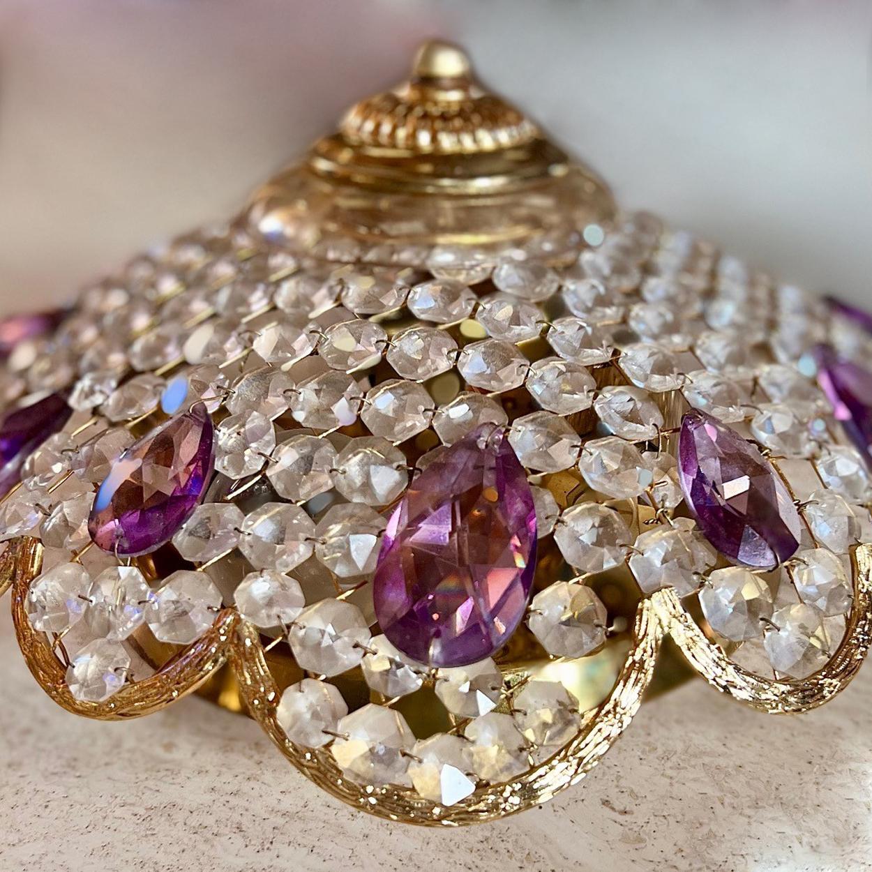 Plated Ceiling Lights/Wall Sconces Crystal Clear and Purple, Glass Gold Pated by Palwa