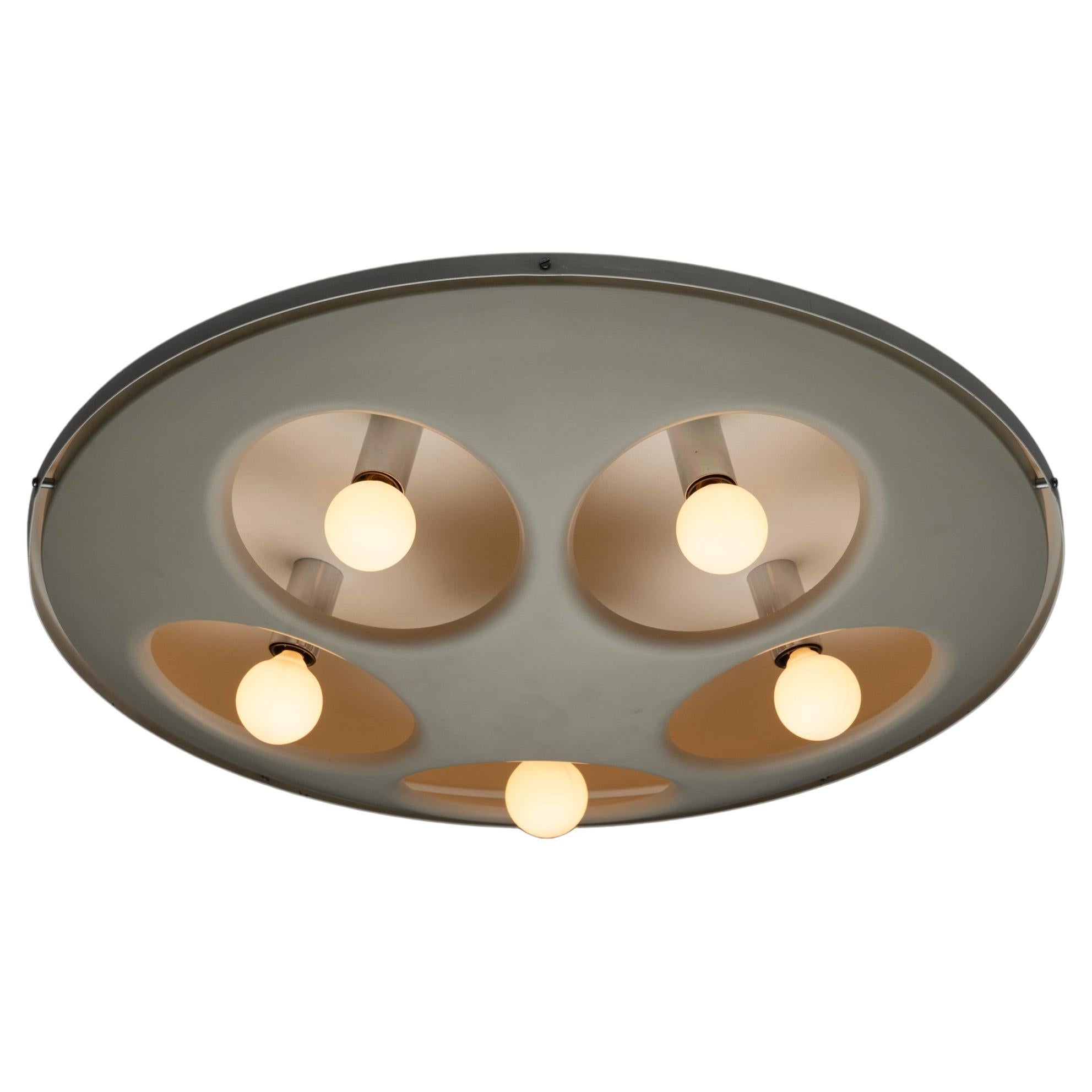 Ceiling Mount by Stilnovo. Designed and manufactured in Italy, circa 1960s. Space Age style with a very stable color finish, given its age. Authentic 