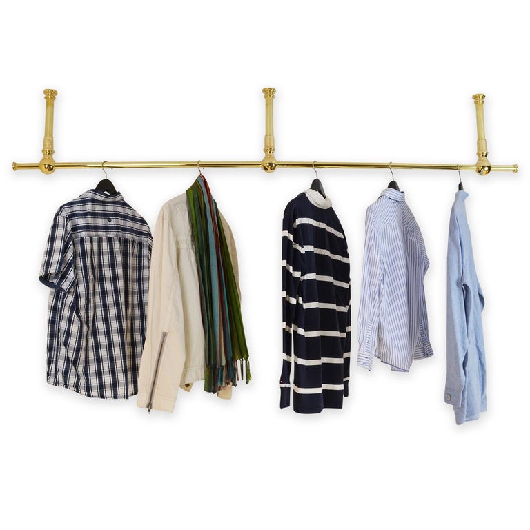 Ceiling Mounted Clothes Rail with Triple Fixing Points, Solid Brass For ...